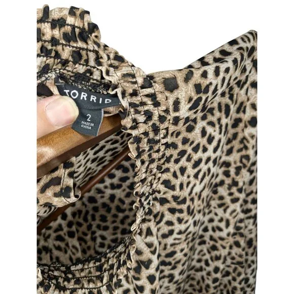 Torrid Women's Leopard Print Long Sleeve Blouse with Smocked Neck & Button Detai - Picture 4 of 12
